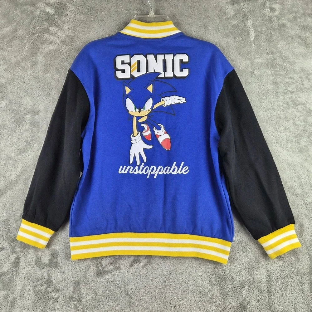 Sonic The Hedgehog Varsity Jacket Kids 10 12 Years Blue Lets Go Snap Front NEW
